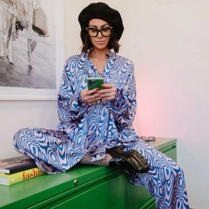 LALA ORIGINAL: Lala Satin Playsuit in Magic Swirl in Size Medium